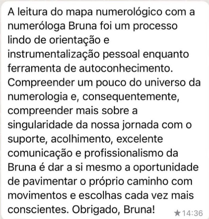 Depoimento de cliente sobre Mapa Numerológico